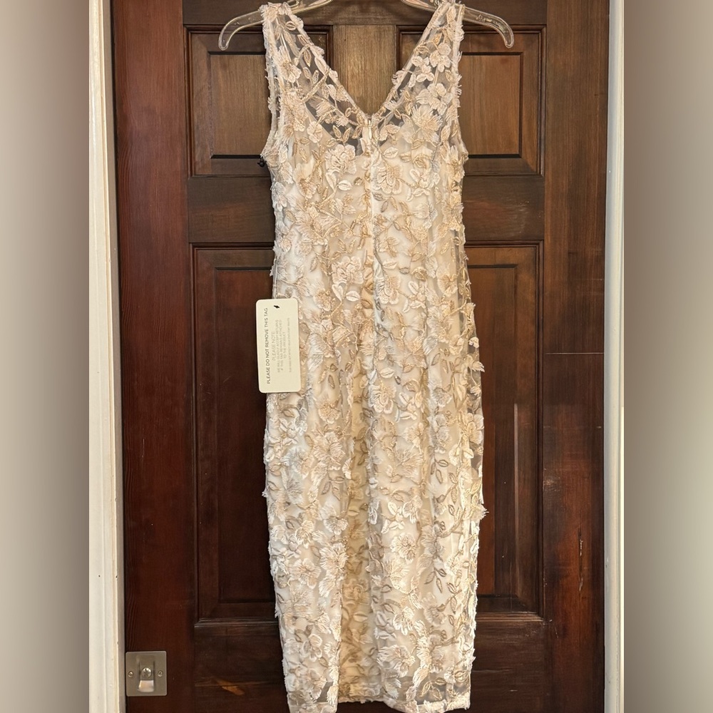 Adrianna Papell Cream Sheath Midi Dress V-Neck Sleeveless - Picture 2 of 6
